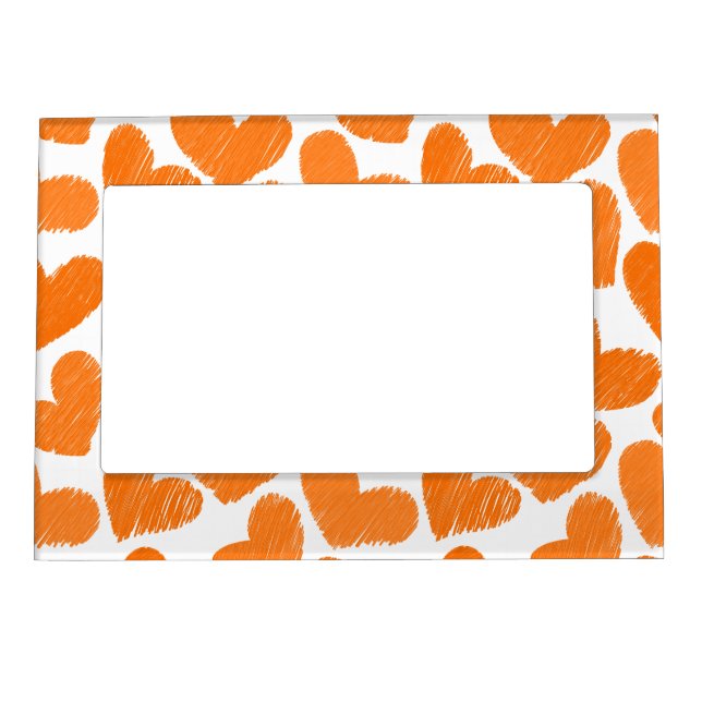 Girly pastel orange love hearts pattern magnetic photo frame (Front)