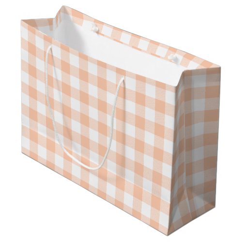 Girly Pastel Peach Gingham Plaid Large Gift Bag