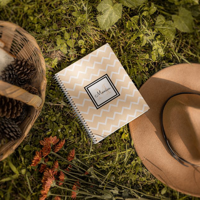 Girly Pastel Peach Name Monogram Chevron Notebook (Creator Uploaded)