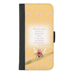 Girly Pastel Peach Pink Bow Bible Orange Bee iPhone 8/7 Plus Wallet Case