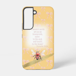 Girly Pastel Peach Pink Coquette Faith Orange Bee Samsung Galaxy S22 Case