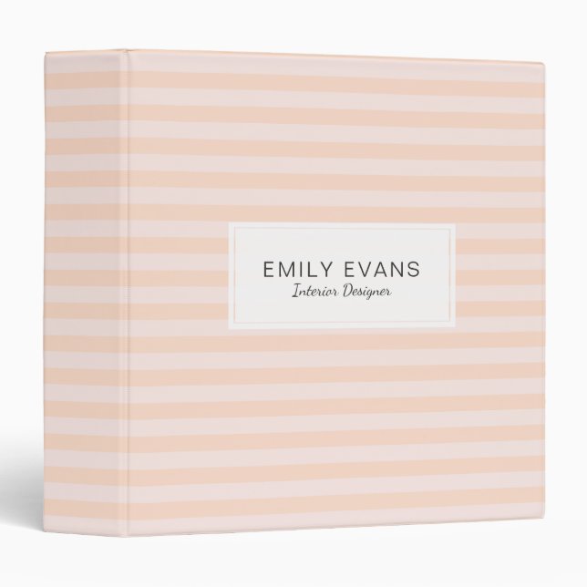 Girly Pastel Peach Stripes Pattern Monogram 3 Ring Binder (Front/Spine)