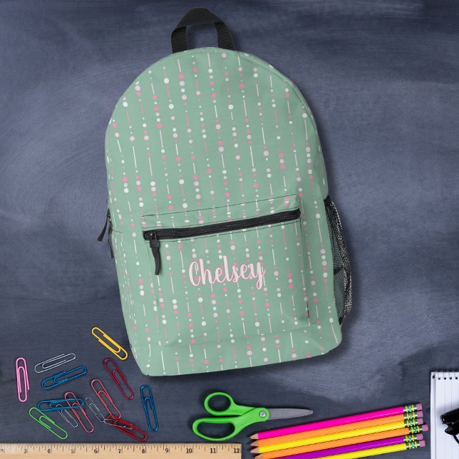 Girly Pastel Pink and Green Monogram Name Printed Backpack (Creator Uploaded)