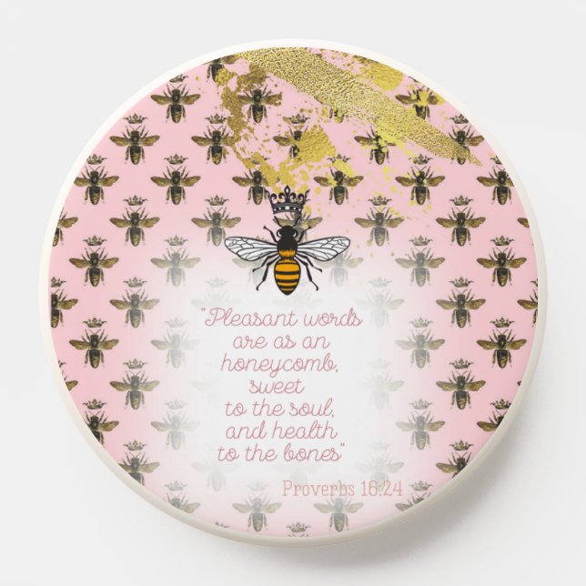Girly Pastel Pink Bee Grid Faith Queen Bee PopSocket (Popsocket)