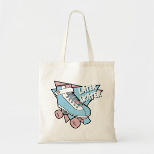 Girly Pastel Pink Blue Cartoon Roller Skate Tote Bag