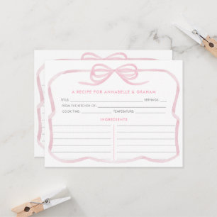 Girly Pastel Pink Bow Bridal Shower Recipe Card