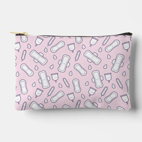 Girly Pastel Pink Cartoon Pad First Period  Accessory Pouch