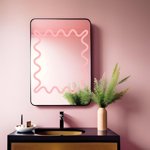 Girly Pastel Pink Cute Wavy Rectangle Mirror Window Cling