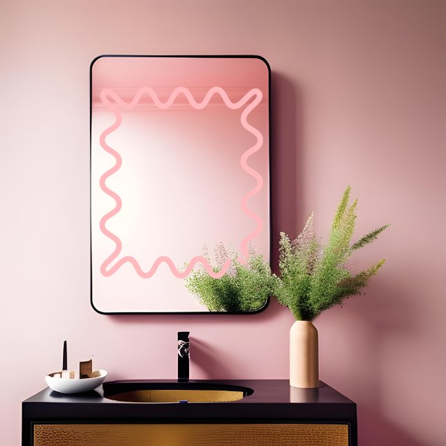Girly Pastel Pink Cute Wavy Rectangle Mirror Window Cling (Creator Uploaded)
