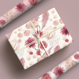 Girly Pastel Pink Floral Roses & Wildflower Wrapping Paper Sheets
