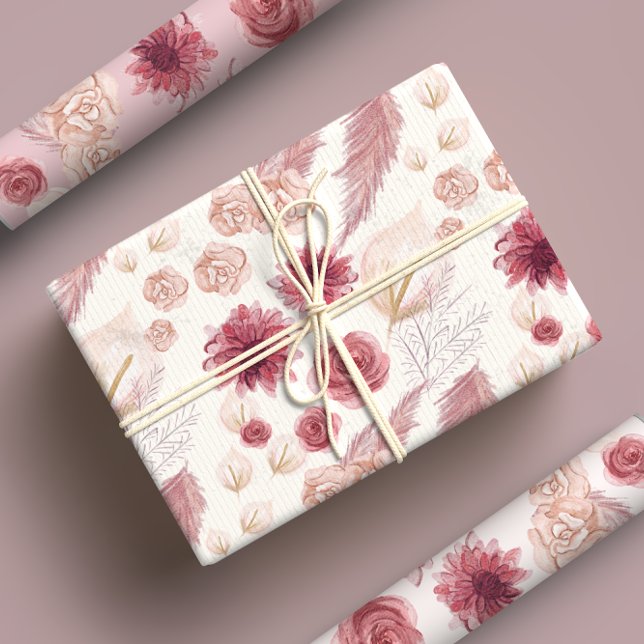 Girly Pastel Pink Floral Roses & Wildflower Wrapping Paper Sheets (Creator Uploaded)