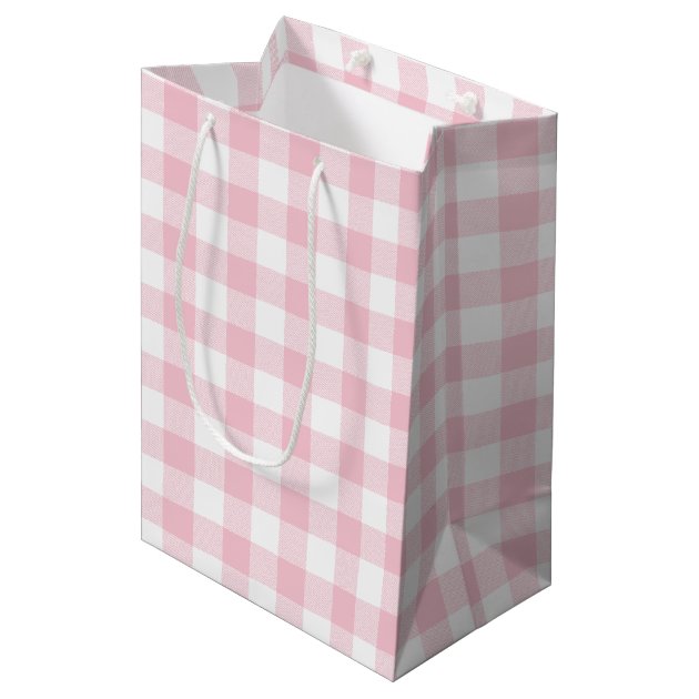 Girly Pastel Pink Gingham Plaid Medium Gift Bag | Zazzle