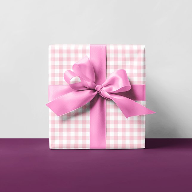 Girly Pastel Pink Gingham Plaid Multi Wrapping Paper Sheets (Pink and White Gingham - Small Pattern)