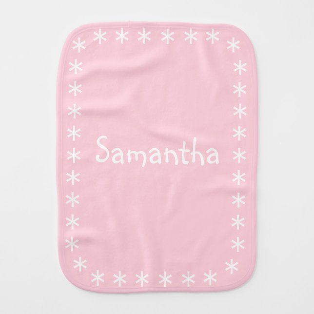 Girly Pastel Pink Girl Baby Burp Cloth with Name (Front)