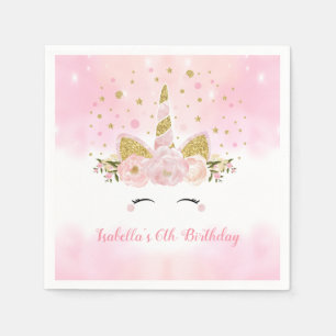 Girly Pastel Pink Gold Floral Birthday Party Napkins