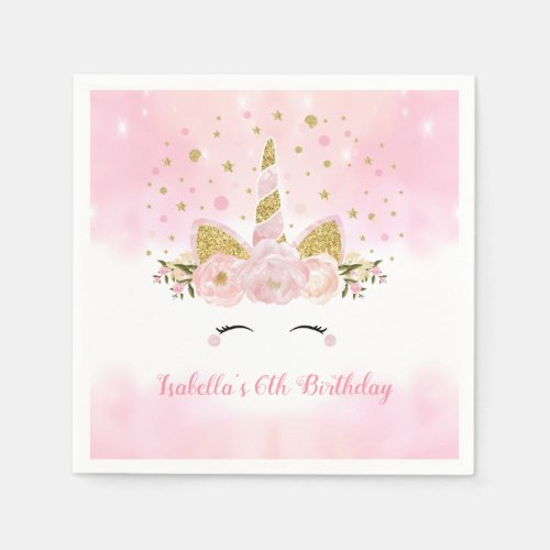 Girly Pastel Pink Gold Floral Birthday Party Napkins