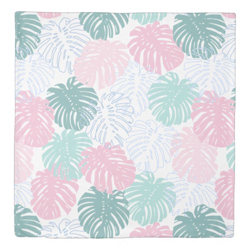 Girly Pastel Pink Green Tropical Leaves Duvet Cover