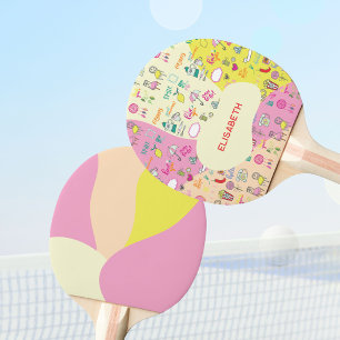 Girly Pastel Pink Kawaii Doodle Ping Pong Paddle