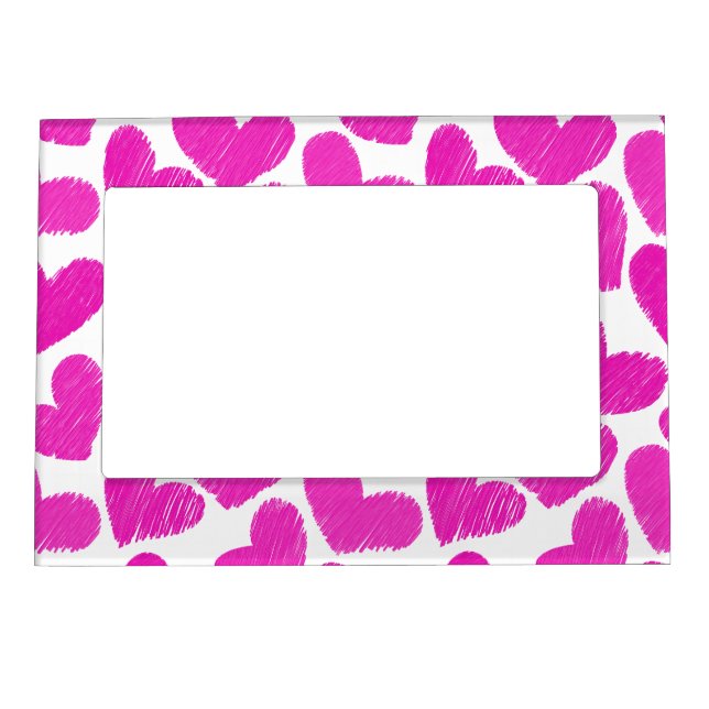 Girly pastel pink love hearts pattern magnetic photo frame (Front)