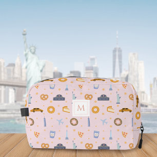 Girly Pastel Pink New York City Pattern Monogram Dopp Kit