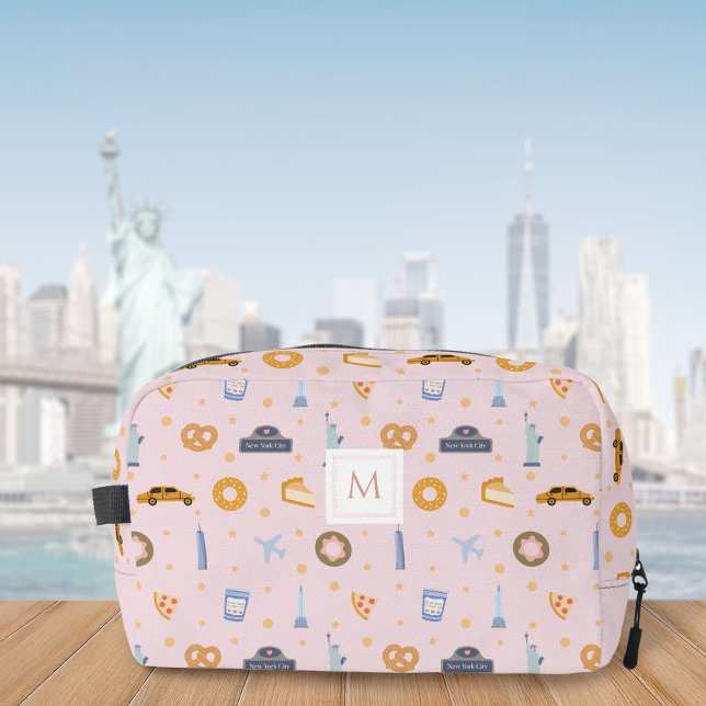 Girly Pastel Pink New York City Pattern Monogram Dopp Kit (Creator Uploaded)