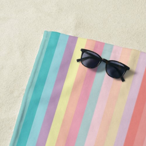 Girly Pastel Pink Peach Aqua Stripes Monogrammed Beach Towel