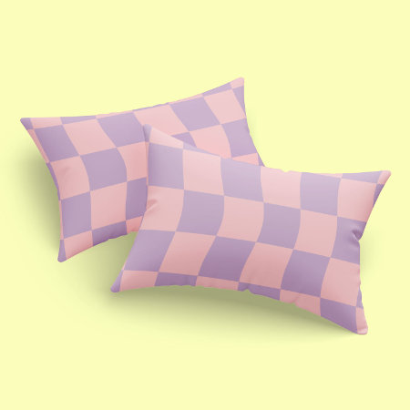 Girly Pastel Pink Purple Wavy Check Pattern Pillow Case