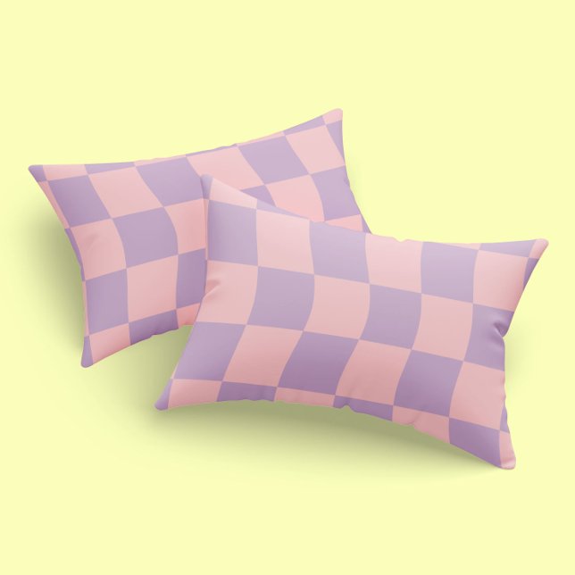 Girly Pastel Pink Purple Wavy Check Pattern Pillow Case (Creator Uploaded)