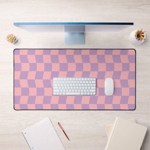 Girly Pastel Pink Purple Wavy Checkerboard Pattern Desk Mat