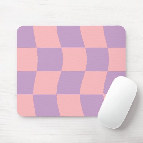 Girly Pastel Pink Purple Wavy Checkered Mouse Pad