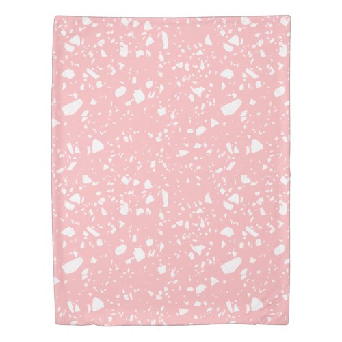 Girly Pastel Pink White Abstract Terrazzo Pattern Duvet Cover