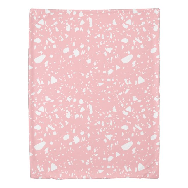 Girly Pastel Pink White Abstract Terrazzo Pattern Duvet Cover (Front)
