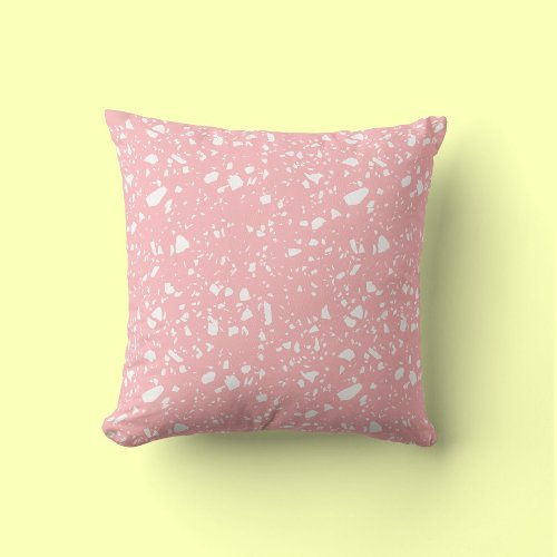 Girly Pastel Pink White Abstract Terrazzo Pattern Throw Pillow