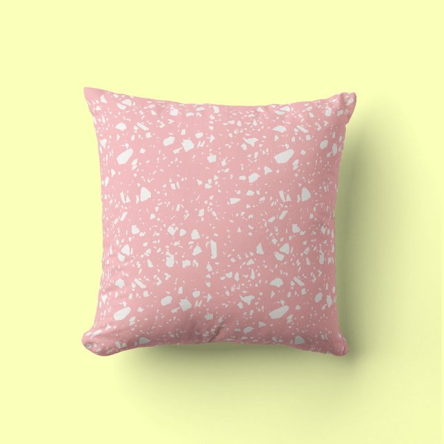 Girly Pastel Pink White Abstract Terrazzo Pattern Throw Pillow (Creator Uploaded)