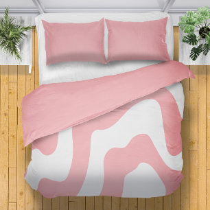 Girly Pastel Pink White Abstract Wavy Lines Duvet Cover