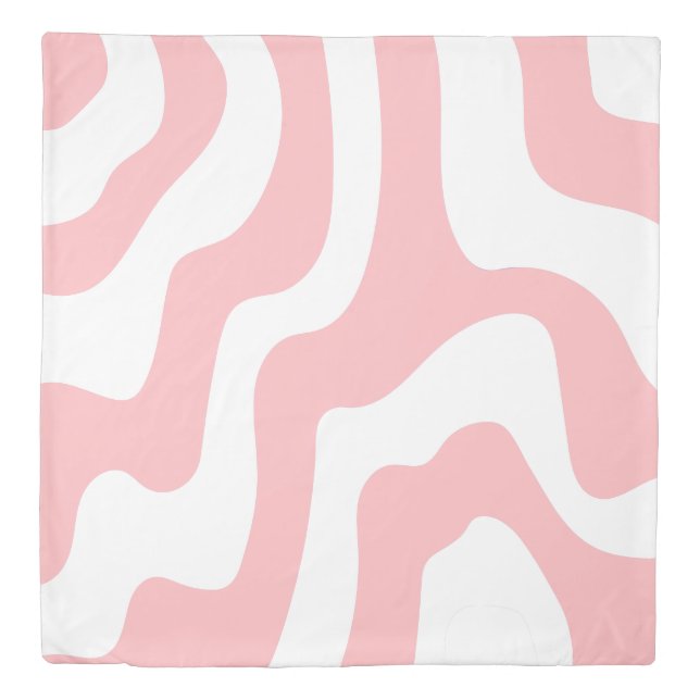 Girly Pastel Pink White Abstract Wavy Lines Duvet Cover (Front)