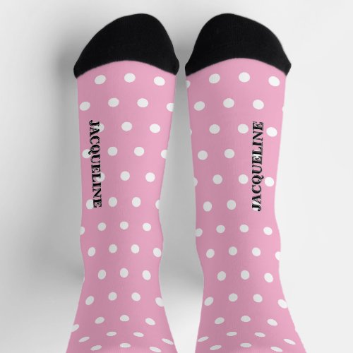 Girly Pastel Pink White Polka Dots Name Socks
