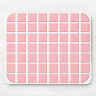 Girly Pastel Pink White Square Faux Tiles Mouse Pad