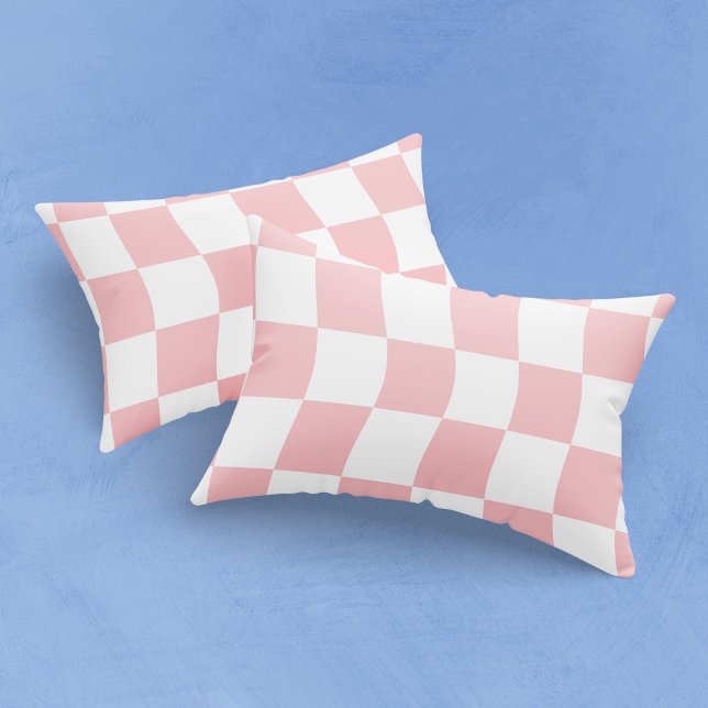 Girly Pastel Pink White Wavy Checker Pillow Case (Creator Uploaded)