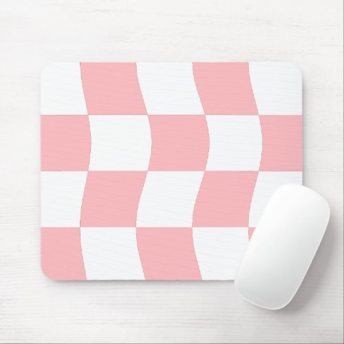Girly Pastel Pink White Wavy Checkerboard Pattern Mouse Pad
