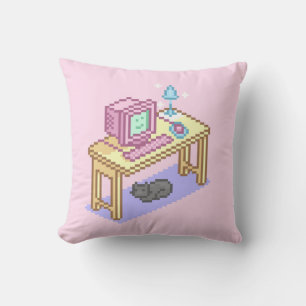 Girly Pastel Pink Yellow Cute Cartoon Computer Throw Pillow