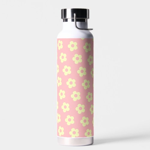 Girly Pastel Pink Yellow Cute Floral Pattern Water Bottle