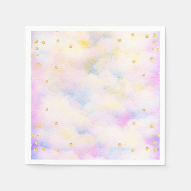 Girly Pastel Purple And Gold Glitter Clouds Napkins (Front)