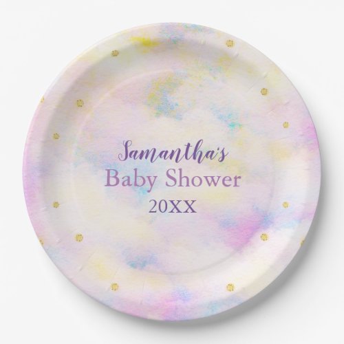 Girly Pastel Purple Clouds Baby Shower Paper Plates