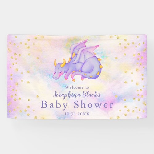 Girly Pastel Purple Dragon Baby Shower Banner