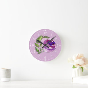 Girly Pastel Purple Floral Watercolor Rose Flower Round Clock