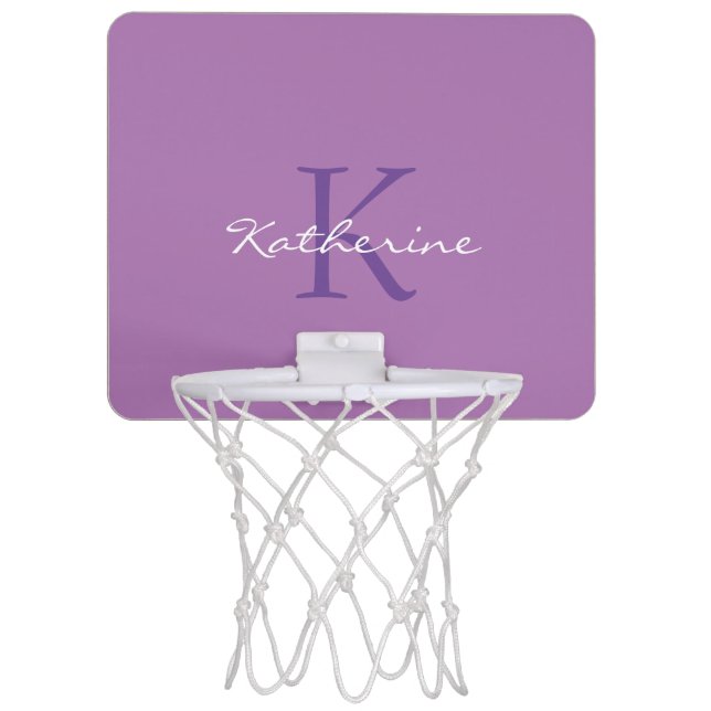 Girly Pastel Purple Script Monogram Personalized Mini Basketball Hoop (Front)