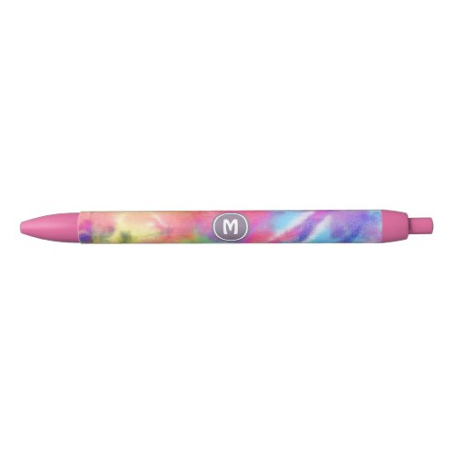 Girly Pastel Rainbow Batik Tie Dye Pink Monogram Black Ink Pen