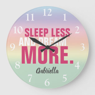 Girly Pastel Rainbow Quote Name Large Clock