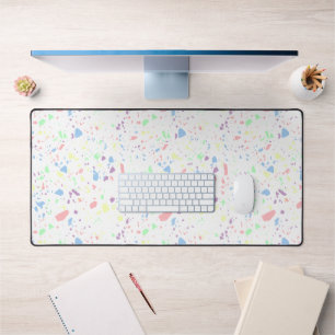 Girly Pastel Rainbow White Abstract Pattern Desk Mat